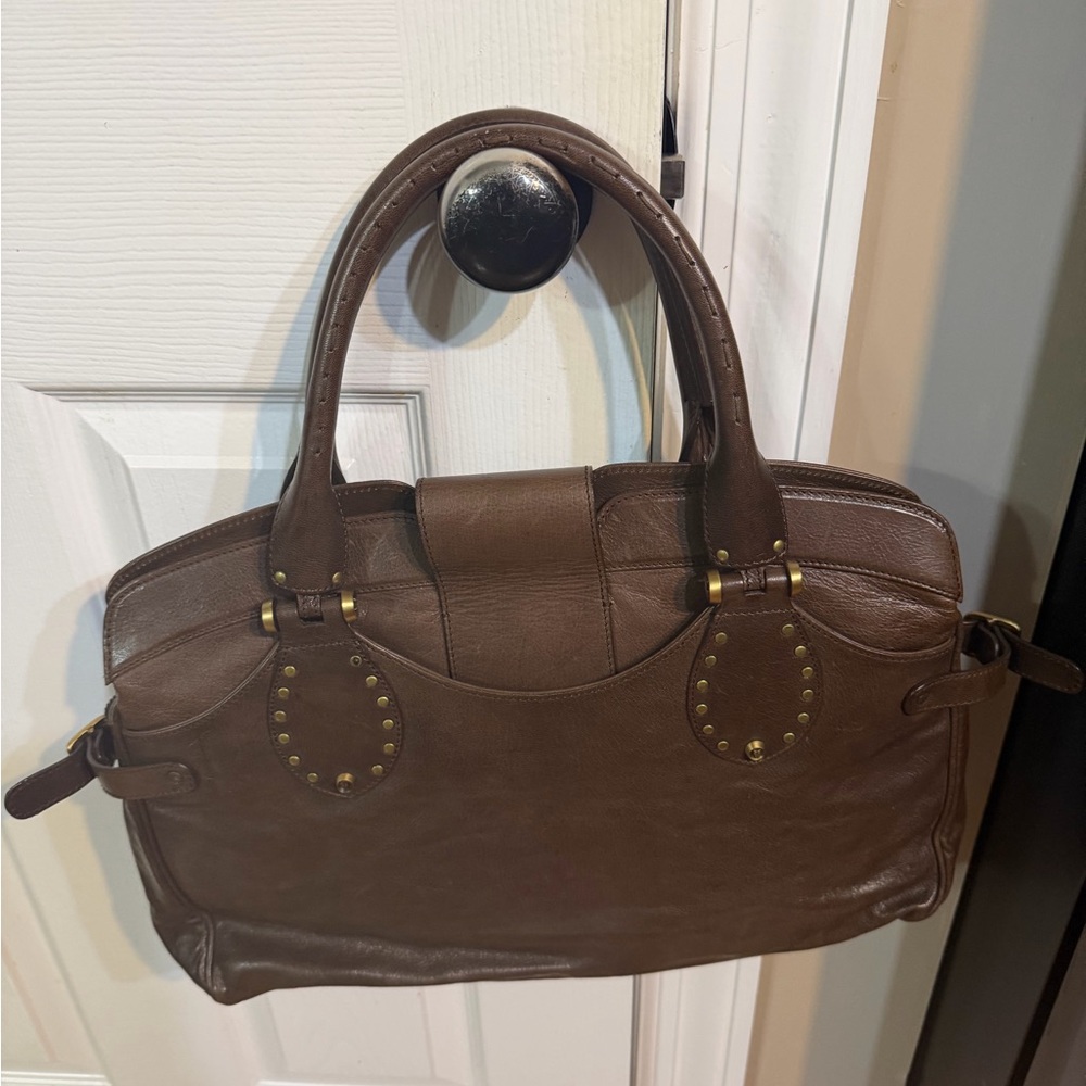 Frye Dark Brown Leather Satchel with Gold Hardware - Picture 2 of 10